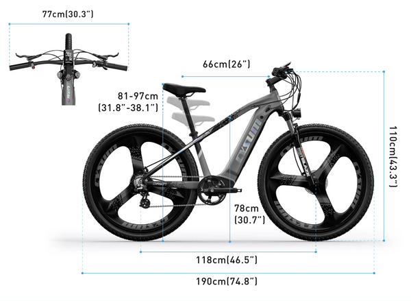 Cysum Speedy Vélo électrique pour adultes Vélo de montagne 29" VTT Li-batterie 48V 672Wh 55Nm e-Bike