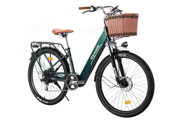 Cysum Vélo Électrique Cityrun,26 Pouces avec Dérailleur Shimano 7 Vitesses,36V 10Ah Batterie,Smart Urban E-Bike avec Panier,Pédalage Assisté,Adulte Unisexe