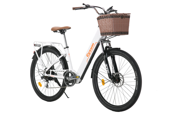 Cysum Vélo Électrique Cityrun,26 Pouces avec Dérailleur Shimano 7 Vitesses,36V 10Ah Batterie,Smart Urban E-Bike avec Panier,Pédalage Assisté,Adulte Unisexe