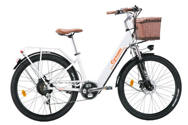 Cysum Vélo Électrique Cityrun,26 Pouces avec Dérailleur Shimano 7 Vitesses,36V 10Ah Batterie,Smart Urban E-Bike avec Panier,Pédalage Assisté,Adulte Unisexe